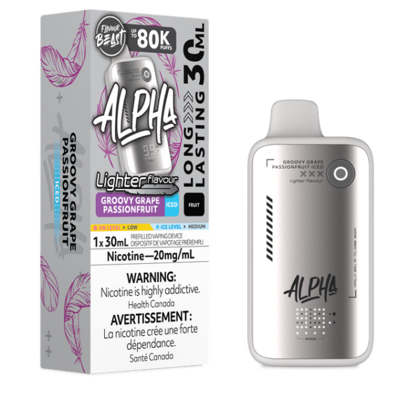 FLAVOUR BEAST ALPHA - 80K - DISPOSABLE - LIGHTER GROOVY GRAPE PASSIONFRUIT