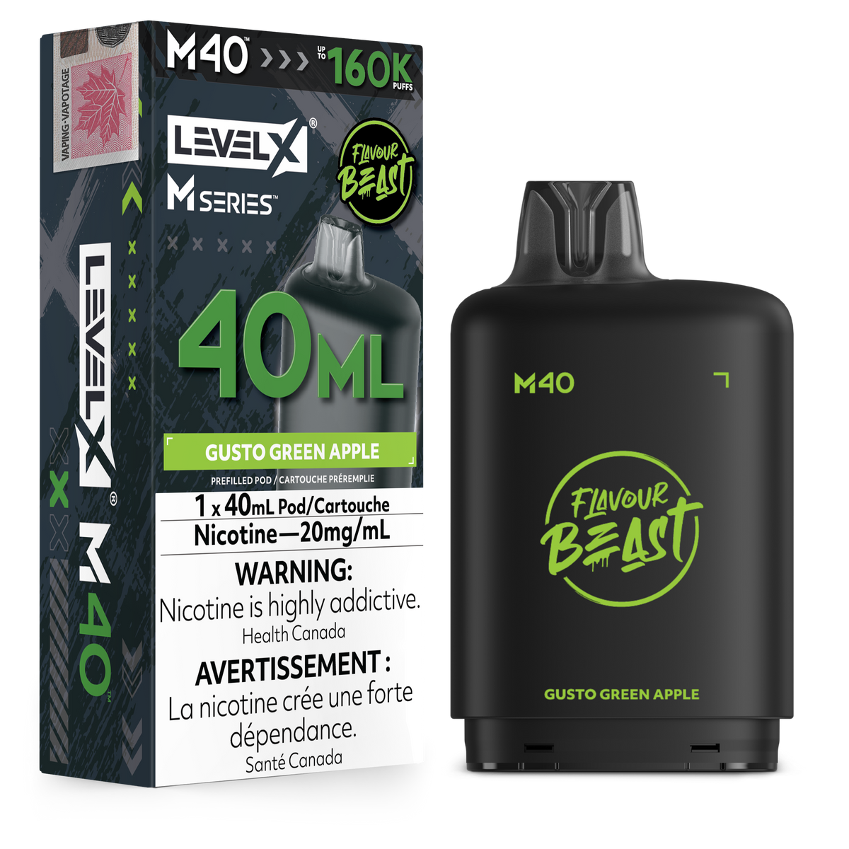 LEVEL X M SERIES - POD - 40ML - 160K - GUSTO GREEN APPLE